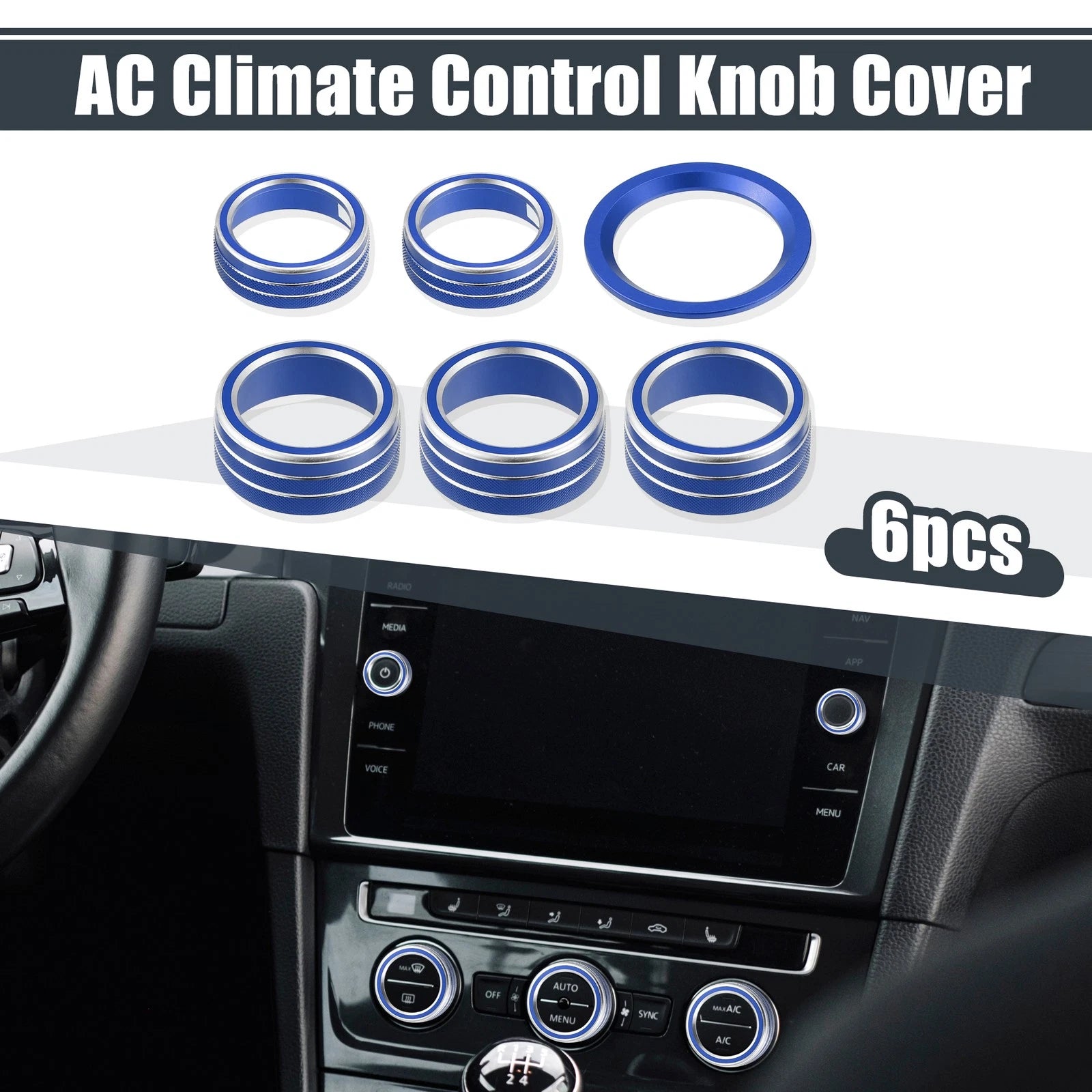Set of 6 AC Knob Covers for Honda Accord Sedan (2018–2023) - Blue