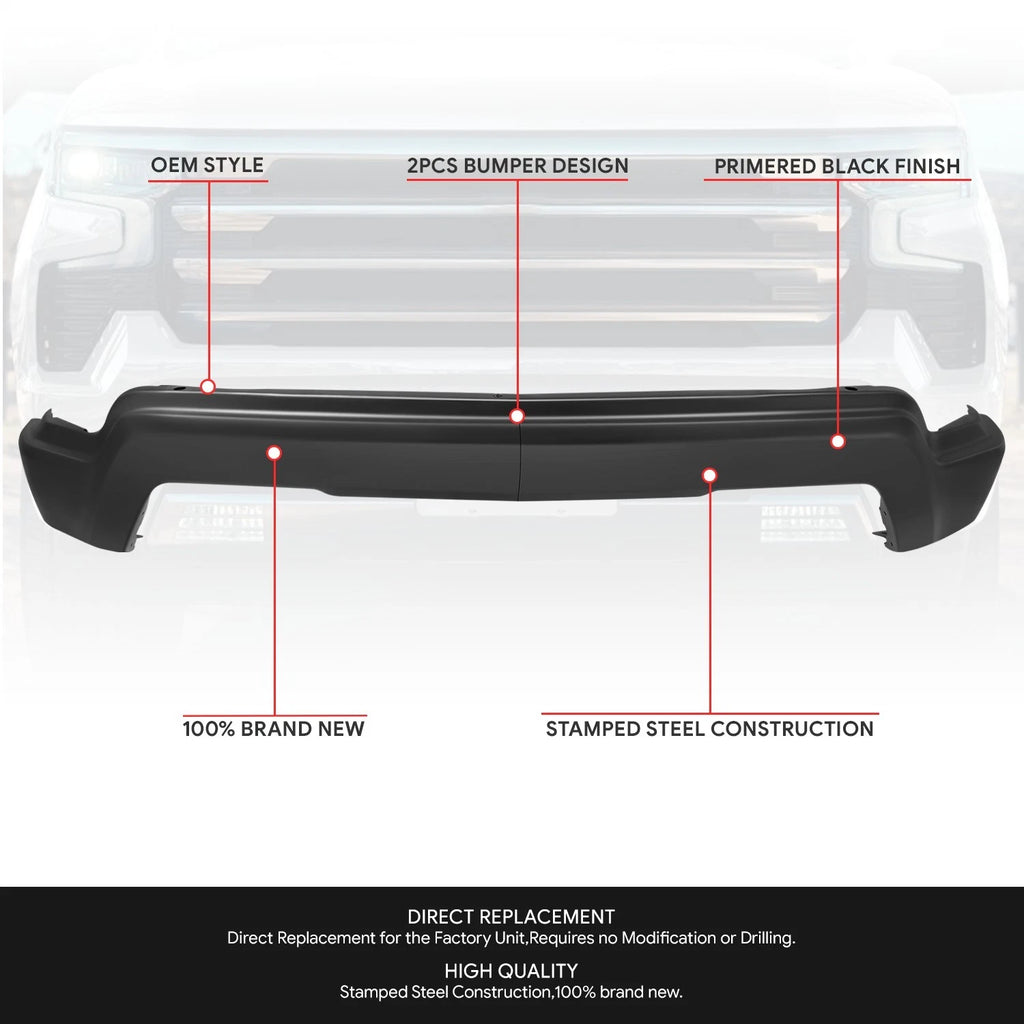 Front Bumper Face Bar for Chevrolet Silverado 1500 (2022–2025) Black