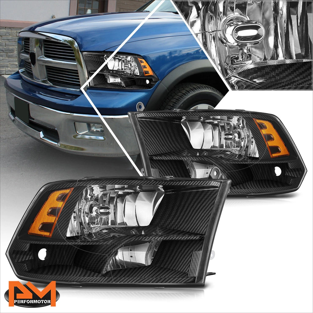 Carbon Fiber Pattern Headlights for Dodge Ram 1500 2500 3500 (2009–2012)
