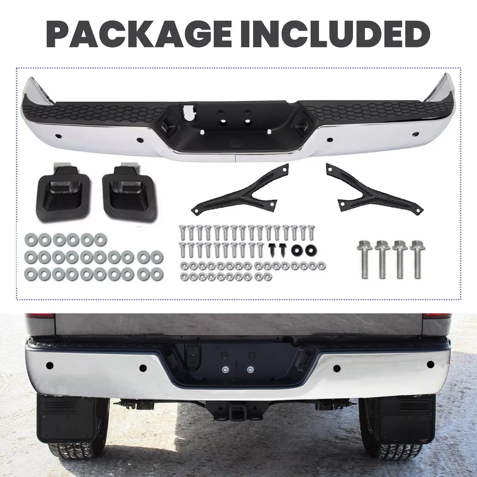 Chrome Rear Bumper Assembly for Ram 2500 3500 (2013–2018) with Sensor Holes