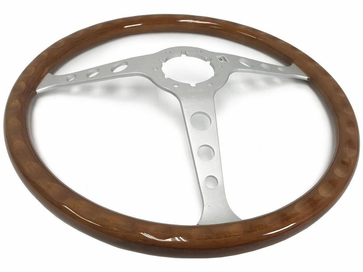 3-Spoke Walnut Wood Steering Wheel Replacement for Universal 15 inch (–)