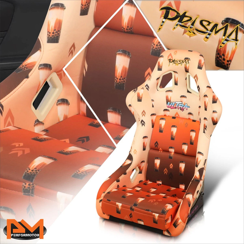 NRG FRP-302-BOBA Brown Sugar Boba Print Fixed Back Racing Seat for Universal