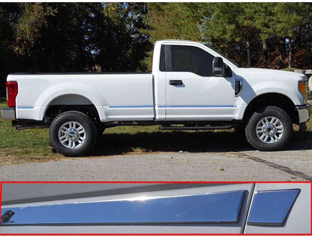 10pc Luxury FX SS Side Molding Insert for 17-22 Ford F-250 SD 2dr Reg Cab 8' Bed