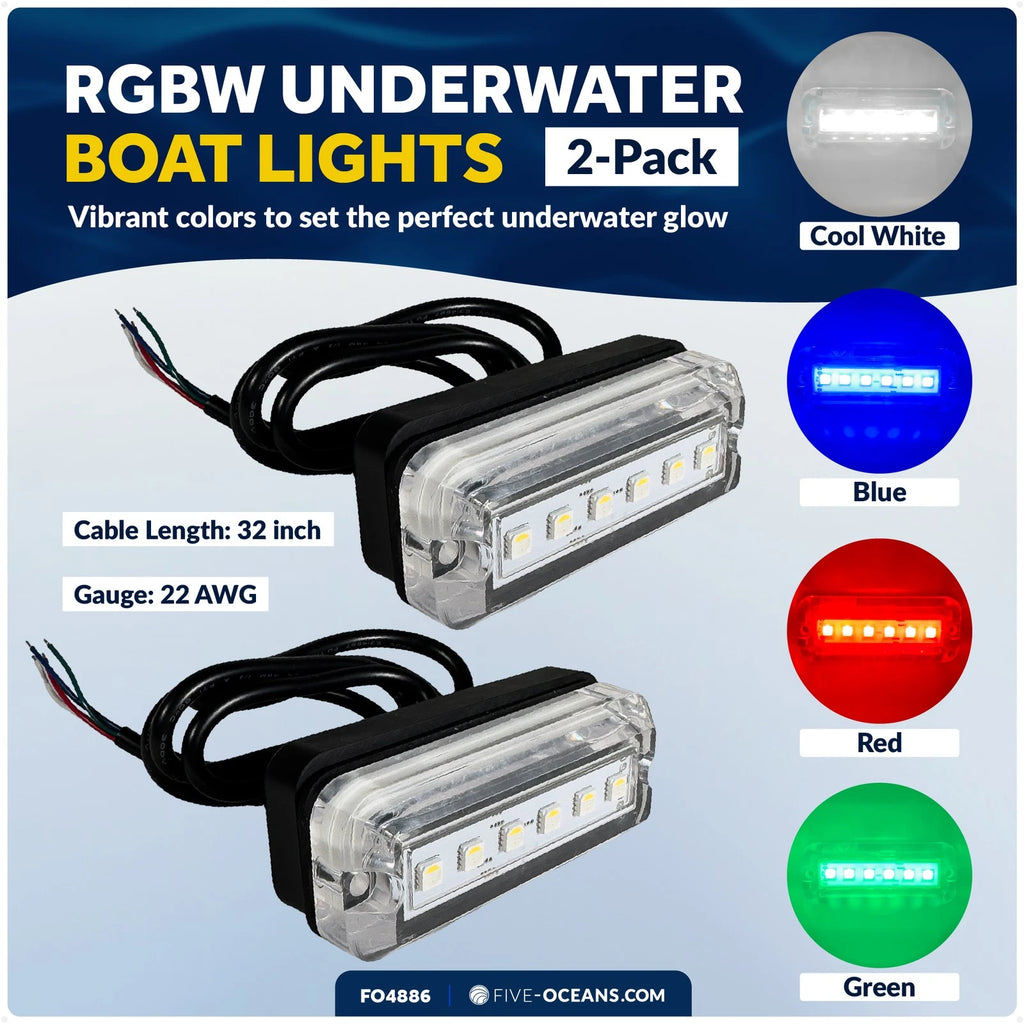 2-Pack RGBW Underwater Boat Lights for Boats (IP68, Dimmable, 12V DC) - FO4886