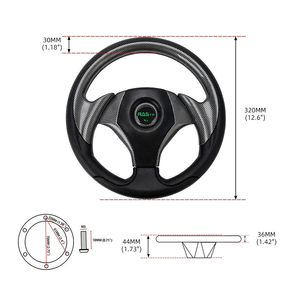 12.5" Carbon Fiber Steering Wheel for EZGO TXT RXV Yamaha Club Car