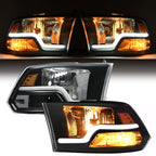 Set of 2 Headlights for Dodge Ram 1500 2500 3500 (2009–2018) Black Sequential LED DRL