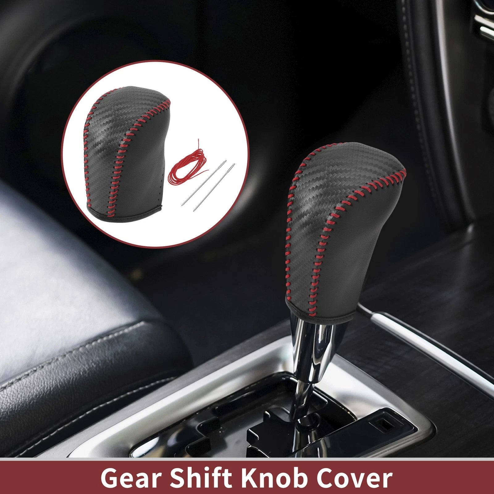 Gear Shift Knob Cover for Subaru Forester (2006–2012) Black Red Faux Leather
