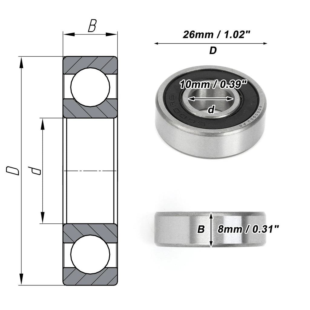 Deep Groove Ball Bearing 10x26x8mm for Scooter Skateboard (P0)