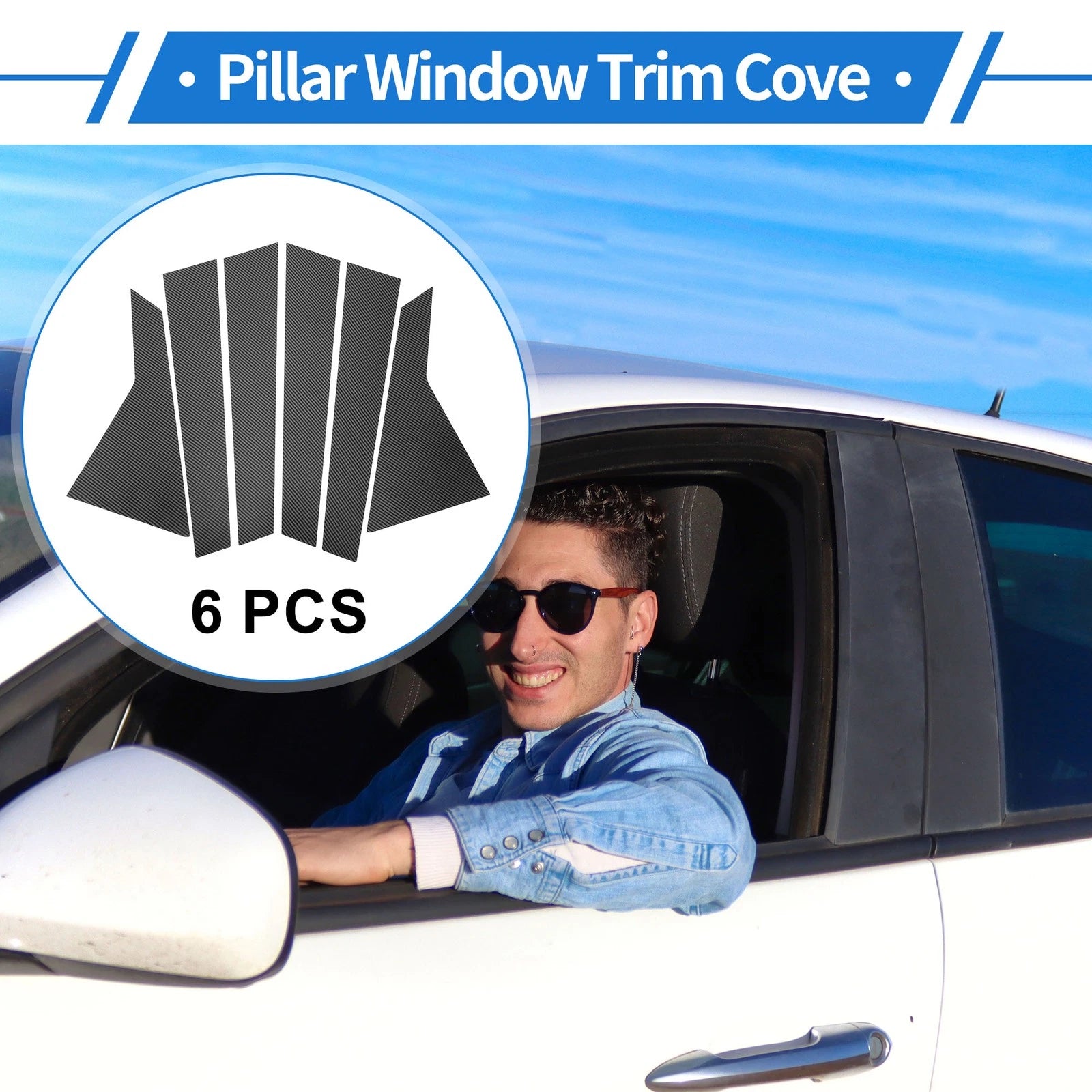 Set of 6 Door Pillar Window Trim for Hyundai Genesis (Carbon Fiber)