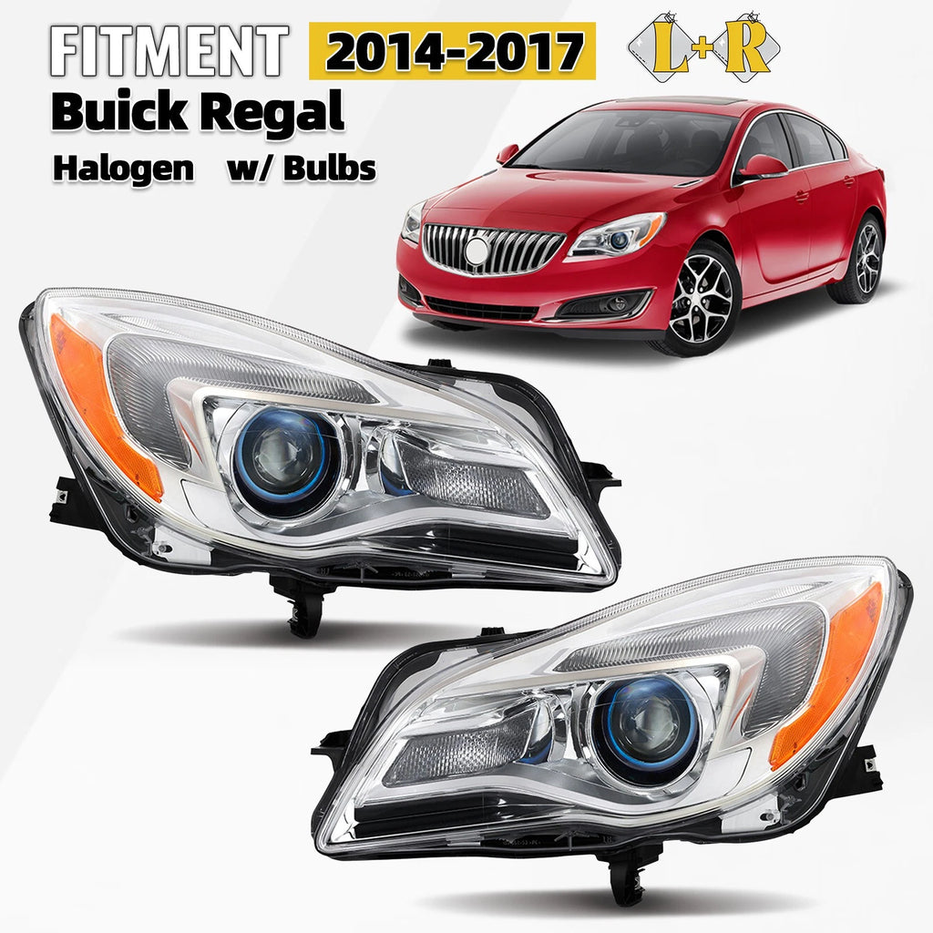 Halogen Headlight Set for Buick Regal (2014–2017) w/Bulb Chrome Left+Right