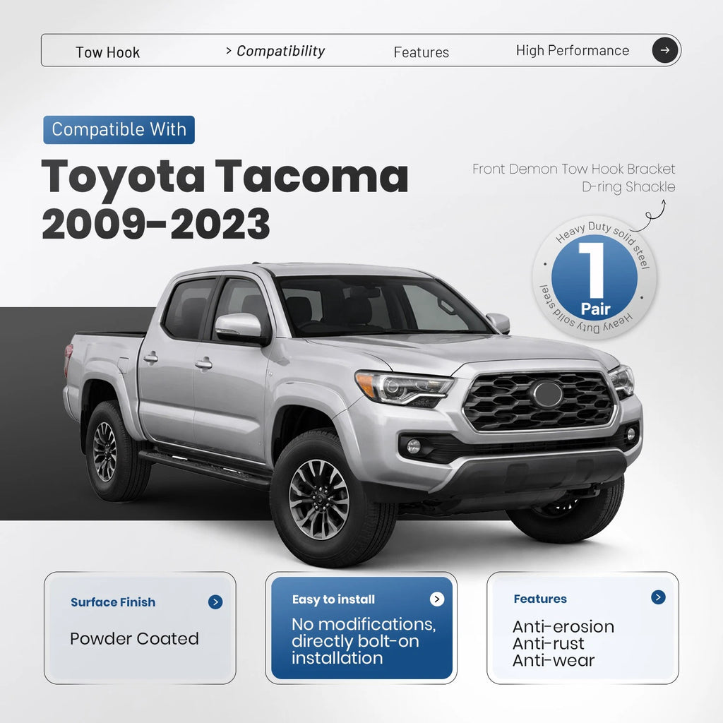 Demon Tow Hook Bracket D-ring Shackle for Toyota Tacoma (2009–2023)