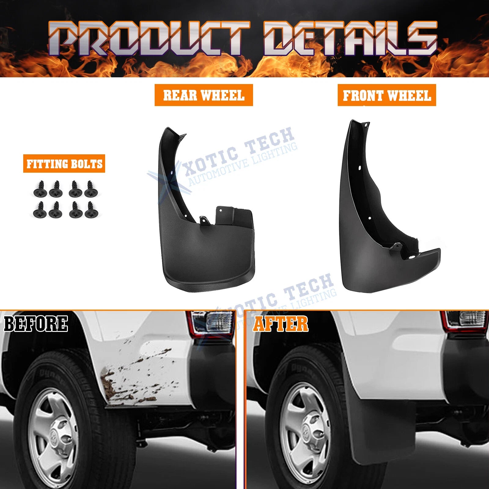 Front and Rear Splash Fender Mudguards for Nissan Frontier (2005-2022)