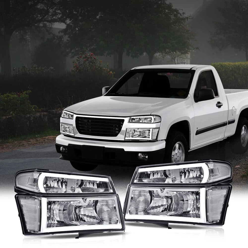 LED Tube Headlights for Chevy Colorado GMC Canyon (2004–2012) Chrome