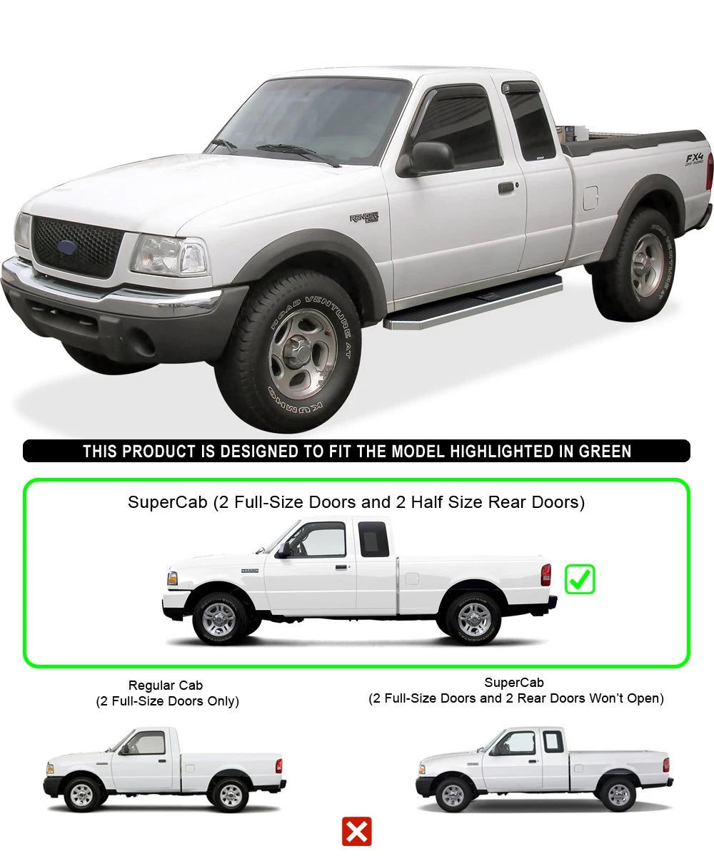 Set of 2 Polished 6" Side Step Bars for Ford Ranger Super Cab (1999-2011)