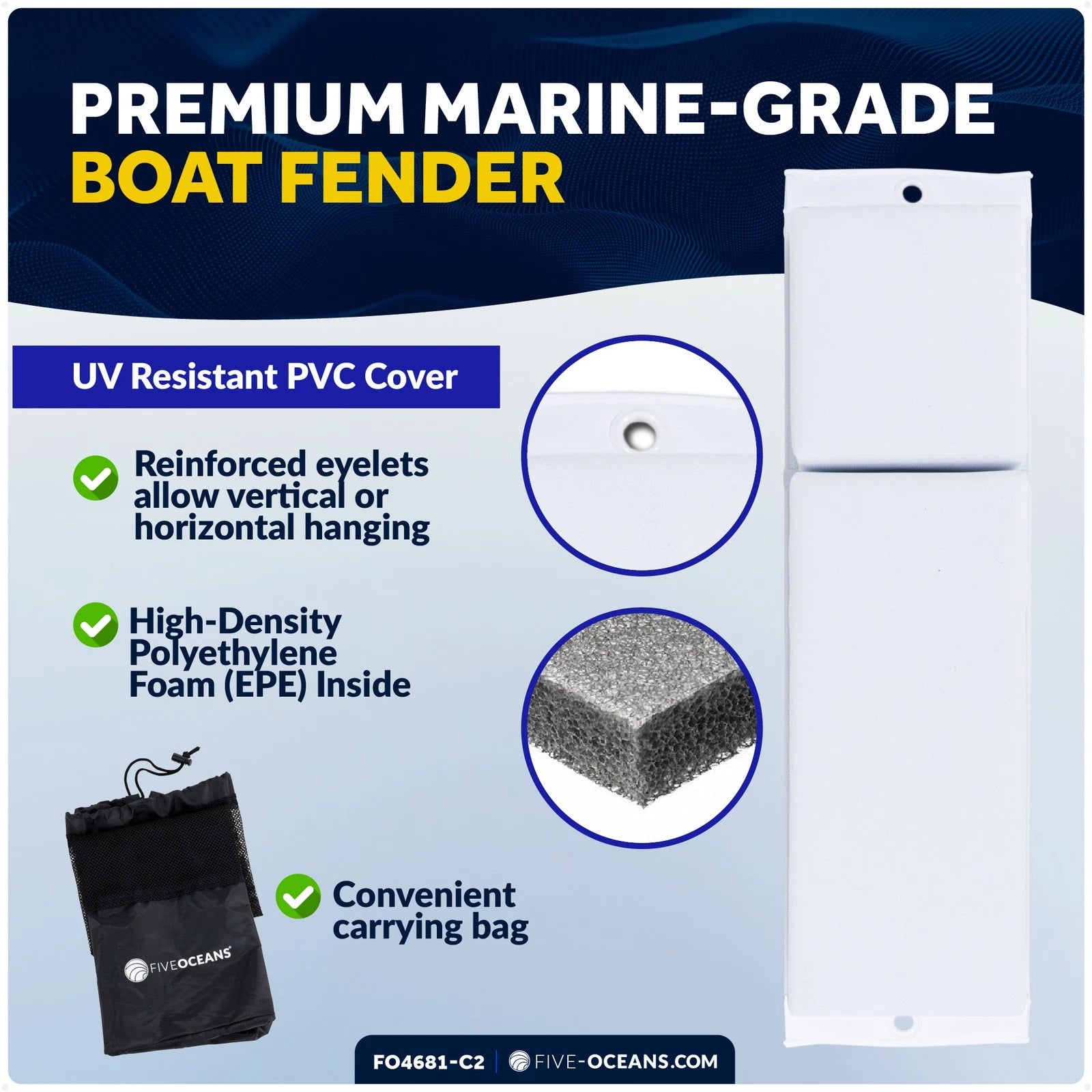 4-Pack White Flat Boat Fender Kit for Various Boats (24" x 6-7/8" x 2-1/2")