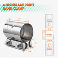 2" ID Stainless Steel Catback Exhaust Pipe Lap Joint Band Clamp Sleeve Coupler