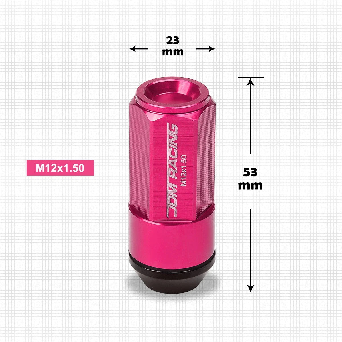 Set of 20 M12X1.5 Pink JDM Cone Seat Hex Wheel Lug Nuts with Cap & Extension