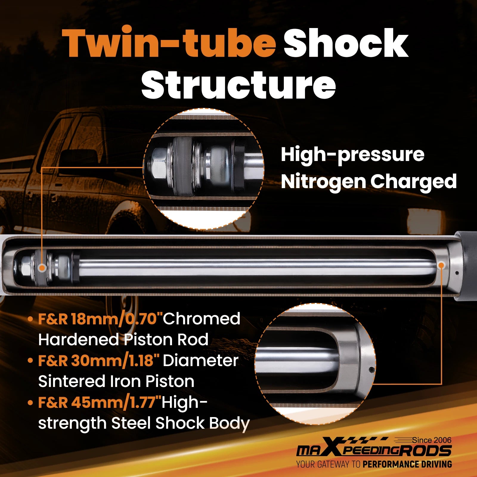 Suspension Drop Kit Shocks for Ford Ranger 2WD (1998–2015) 3"/5" Lower