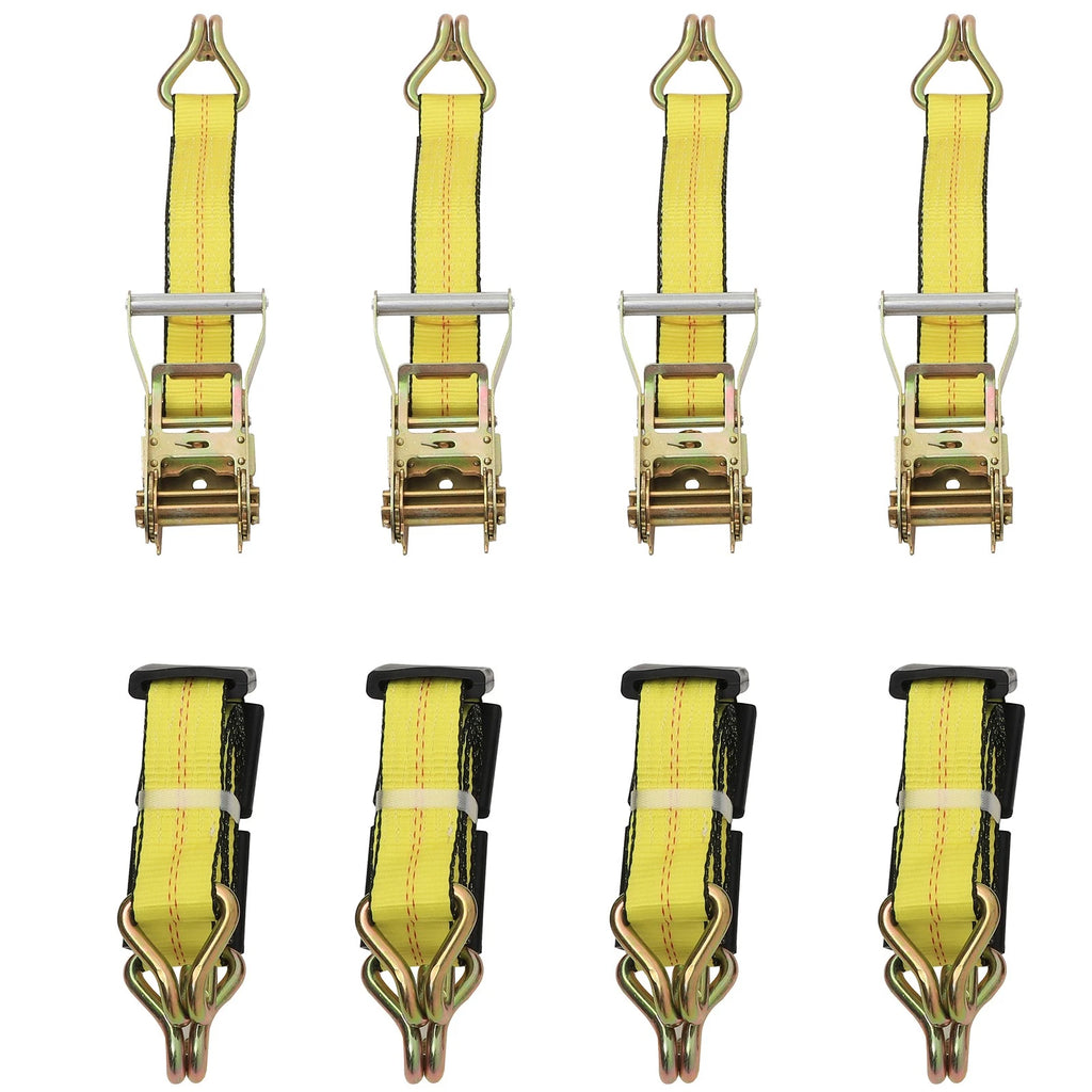 Set of 4 J Wire Hook Strap Ratchet Wheel Tie Down 2"x10' for Car Hauler