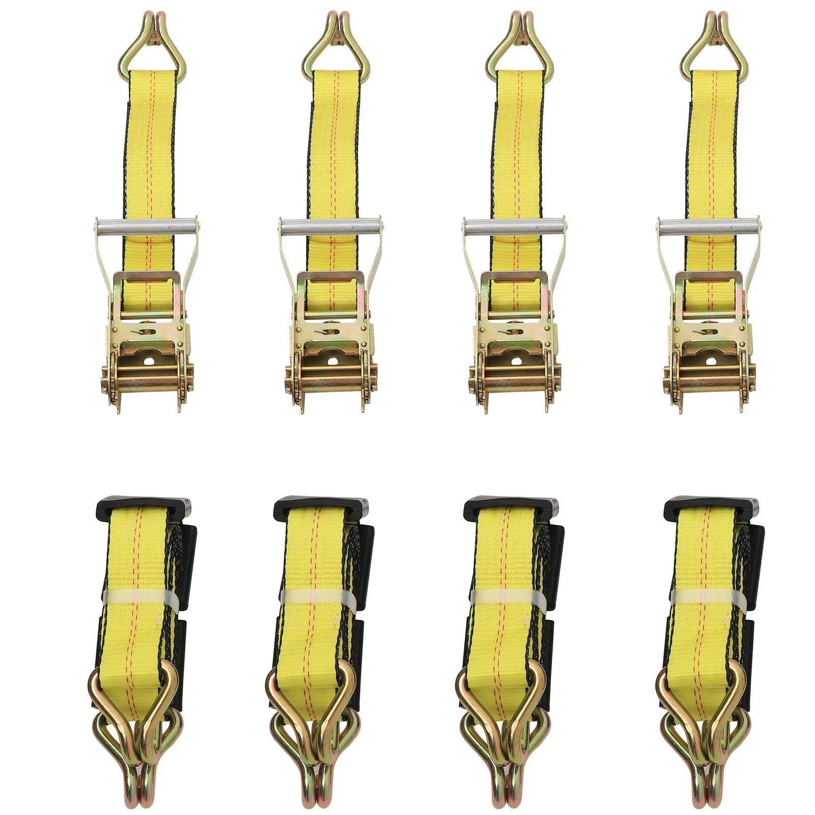 Set of 4 J Wire Hook Strap Ratchet Wheel Tie Down 2"x10' for Car Hauler