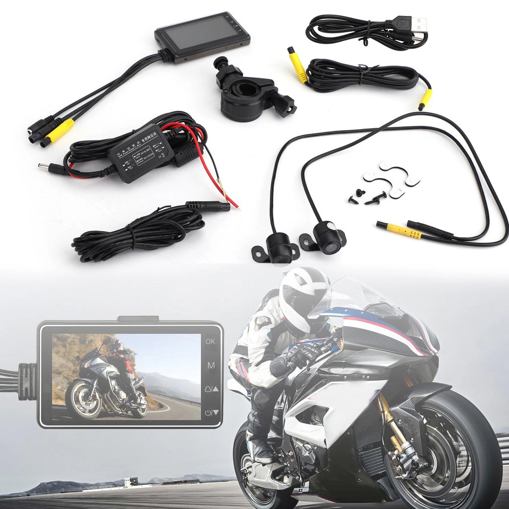 Motorcycle DVR Video Recorder with 1080P Front & Rear View Cameras