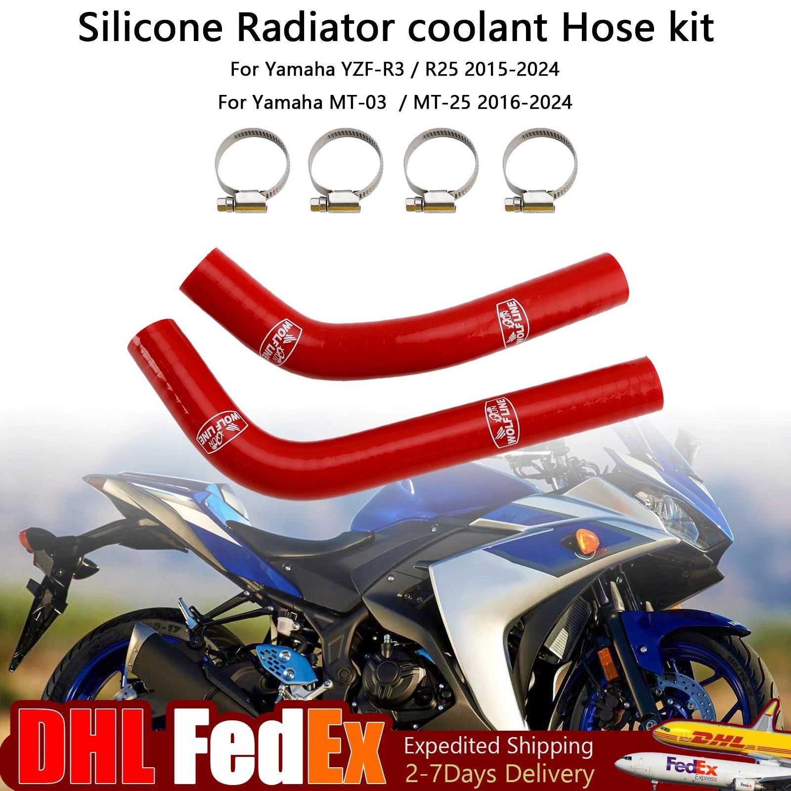 Silicone Radiator Coolant Hose for Yamaha MT-03 MT-25 YZF R3 R25 (2015–2024) Red