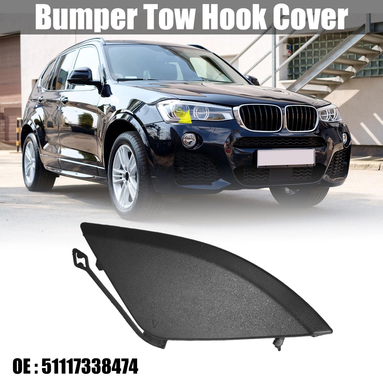Tow Hook Cover 51117338474 for BMW X3 28iX 35iX (2015–2017) Black