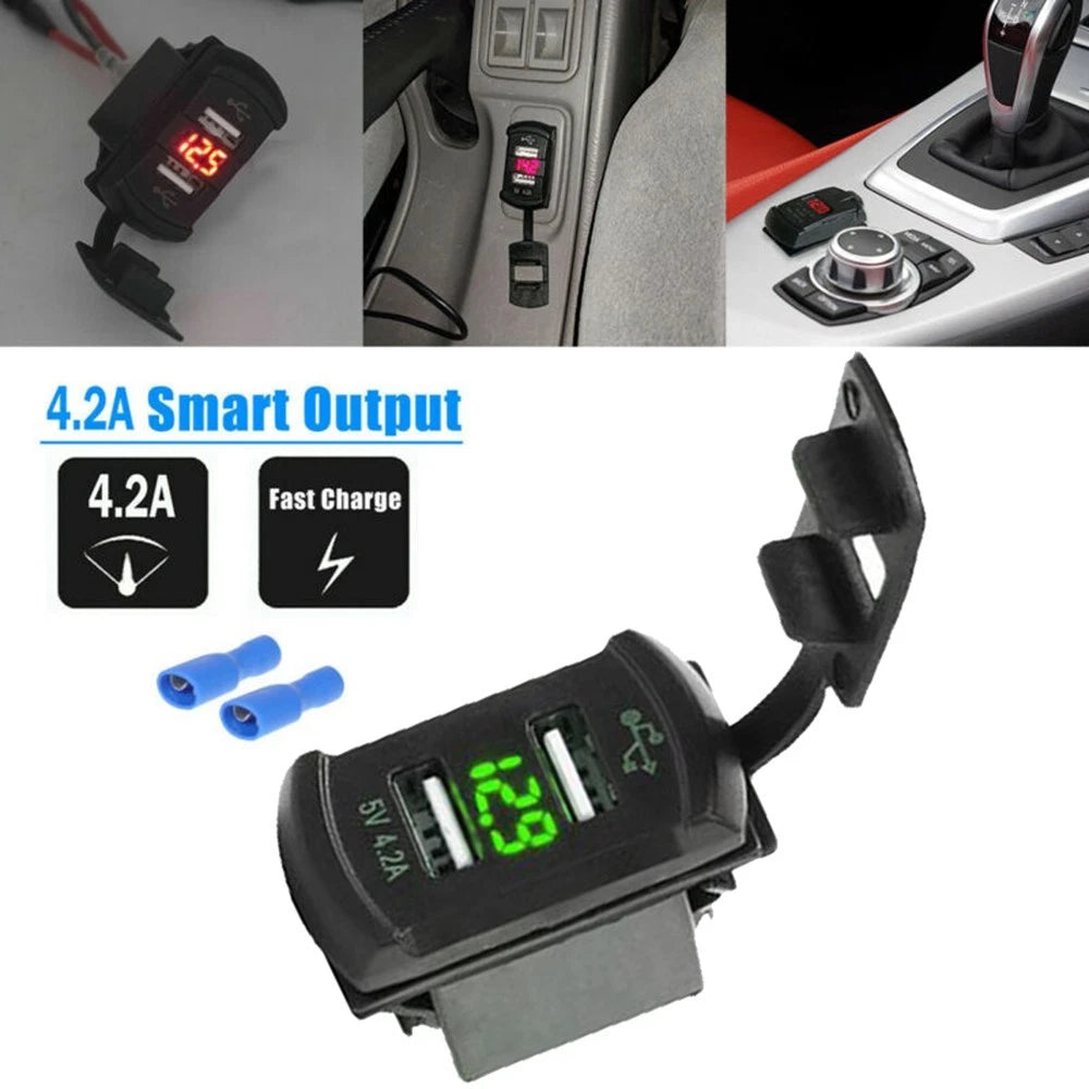Dual USB Charger for Car Truck Boat (DC 12V-24V) Waterproof Dustproof