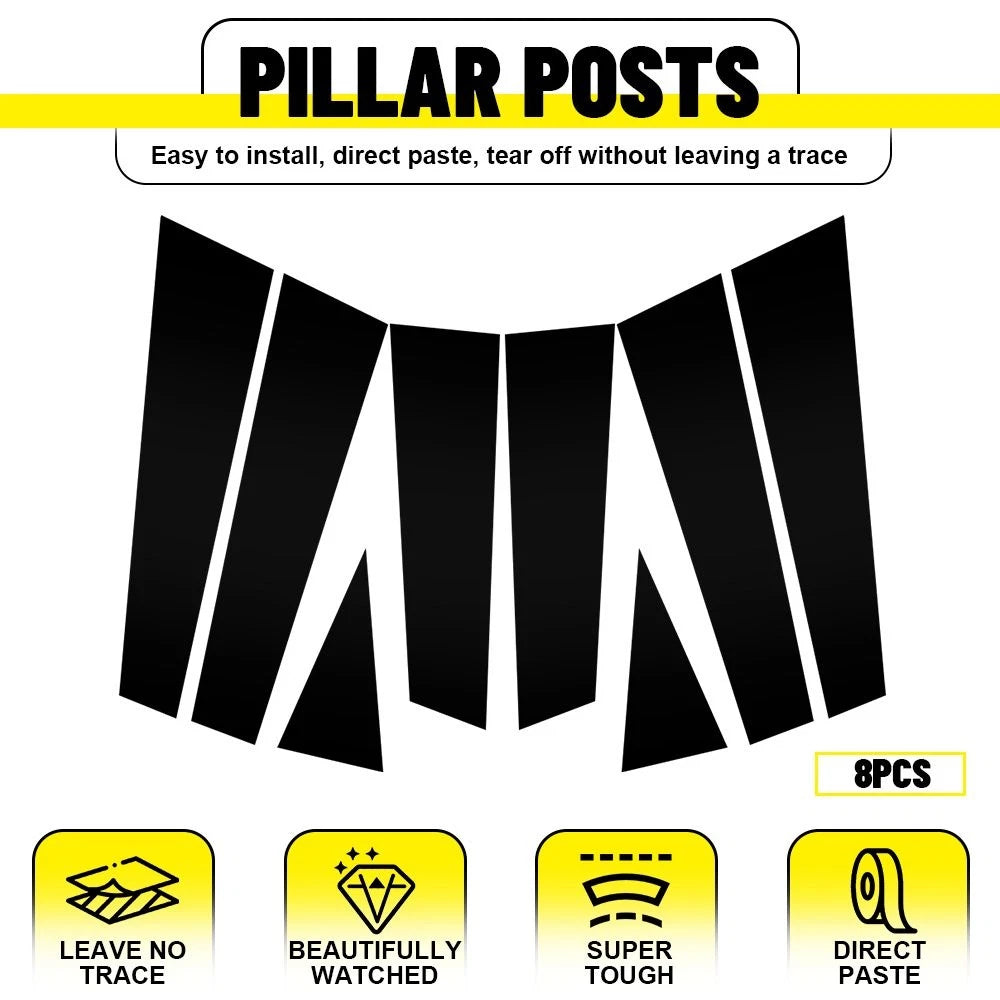 Set of 8 Glossy Black Pillar Post Door Window Trim for Nissan Rogue (2014–2020)