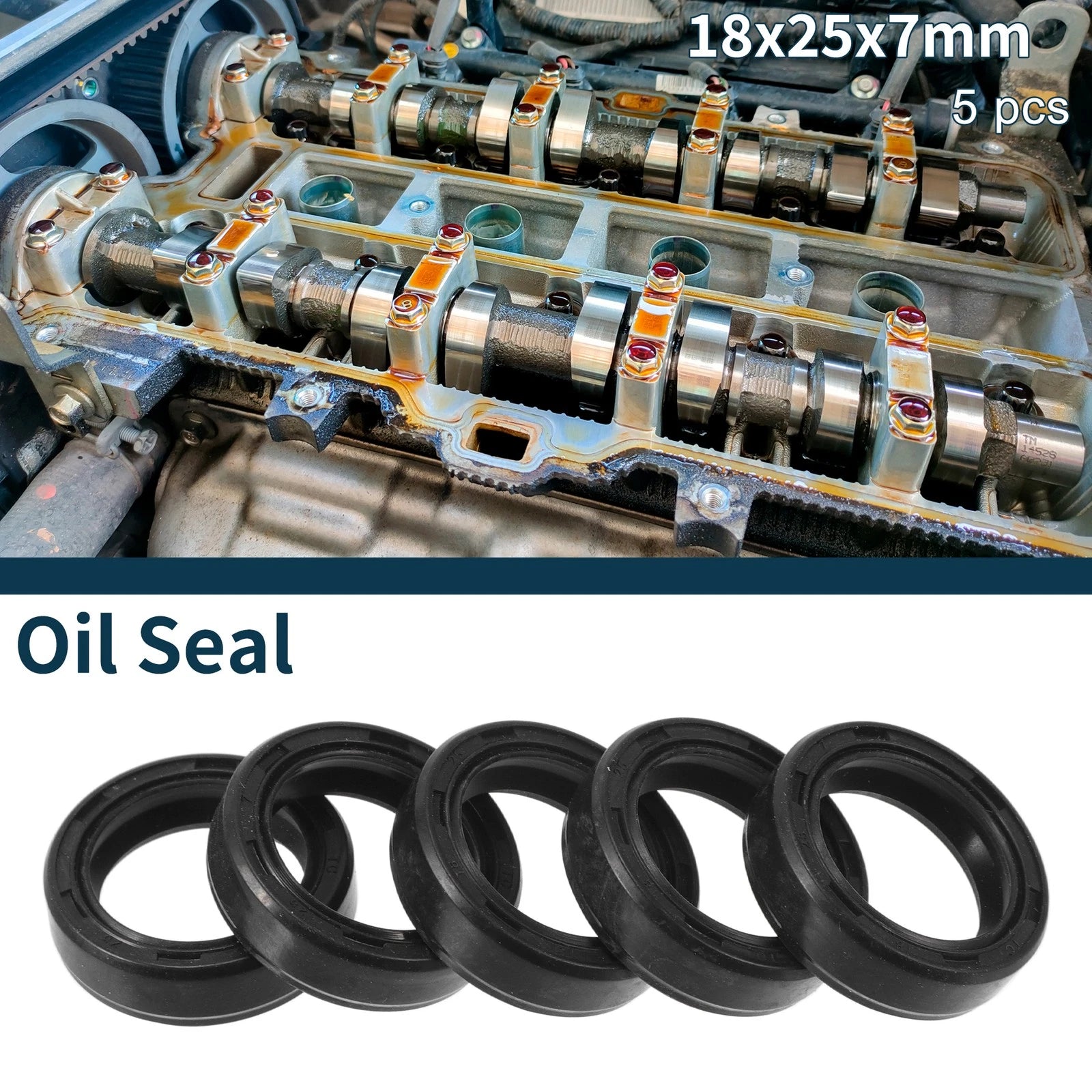Set of 5 Oil Seal Rotary Shaft Seal NBR Rubber 18x25x7mm