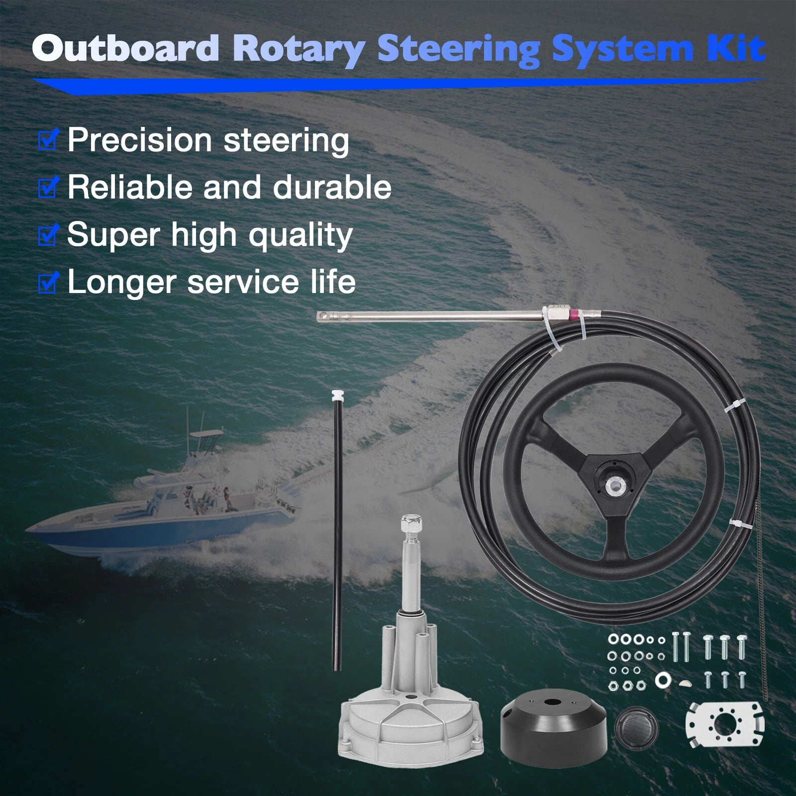 Boat Rotary Steering System with Wheel Kit for Outboard (14 Ft) SS13714
