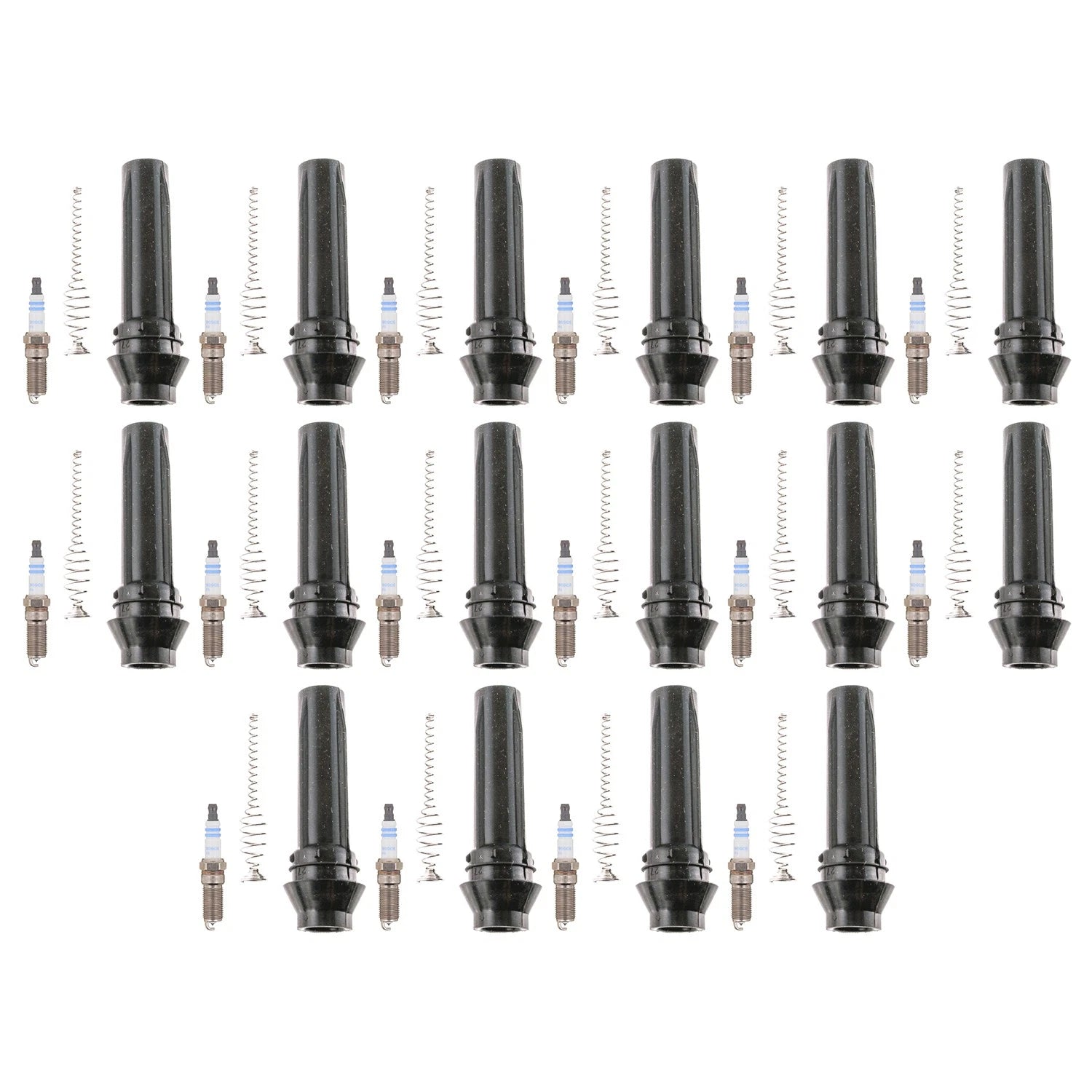 Set of 16 Bosch Double Platinum Spark Plugs & Denso Ignition Coil Boot Kit for F-150 V8 (1997–2003)
