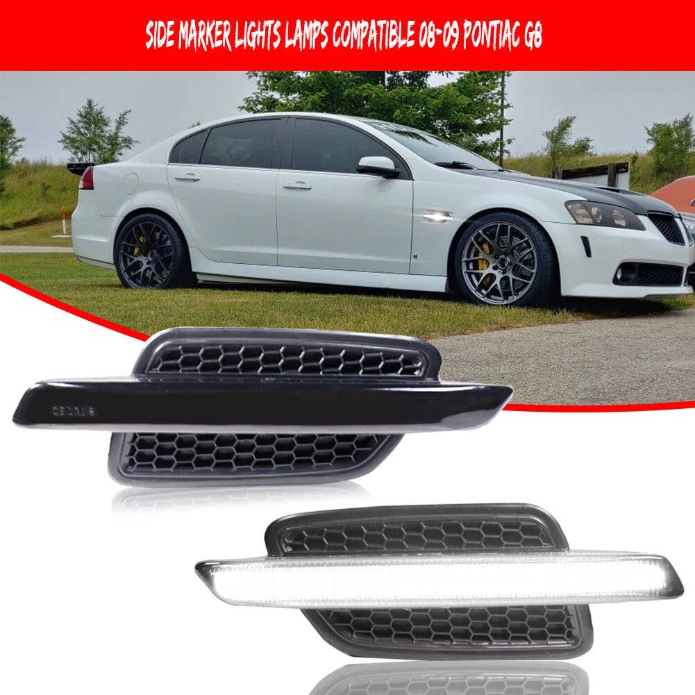 Set of 2 Black Smoke White LED Light Bar Fender Side Markers for Pontiac G8 (2008–2009)