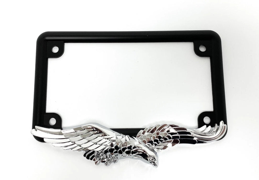 Metal License Plate Frame Black Chrome American Eagle for Harley Touring (1996–2023)