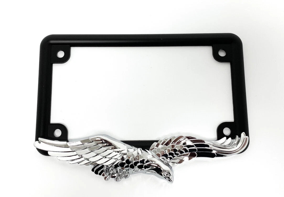 Metal License Plate Frame Black Chrome American Eagle for Harley Touring (1996–2023)