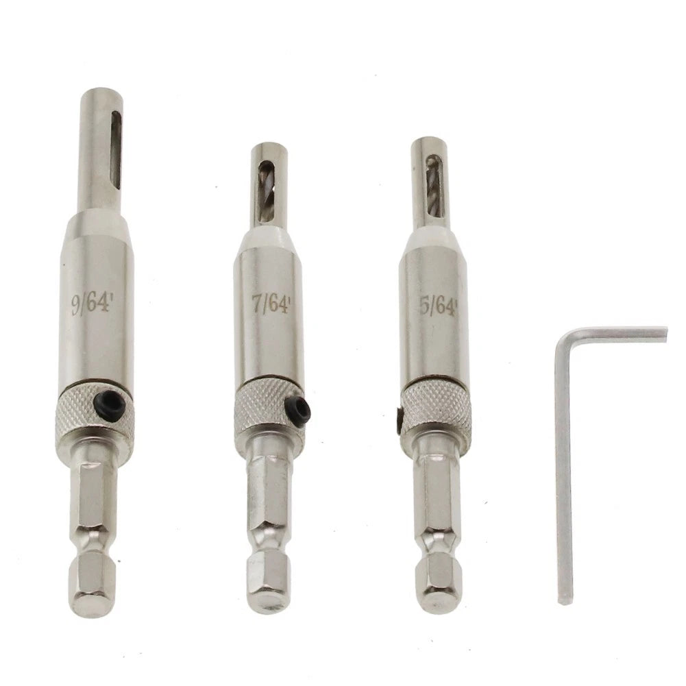 3X Holes Hinge Drill Bit Set 5/64", 7/64", 9/64" High-speed Steel