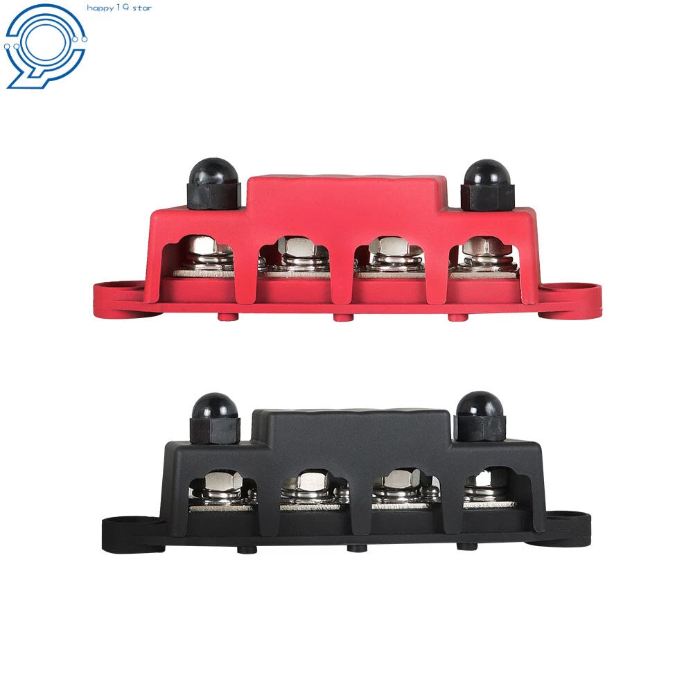 Set of 2 Red and Black Busbars for Power Distribution 12V 250A