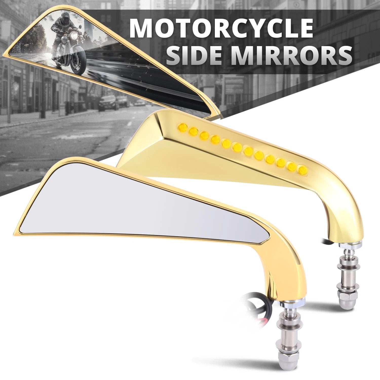 LED Turn Signal Sideview Mirrors for Universal Naked Bike Cruiser (Fit)