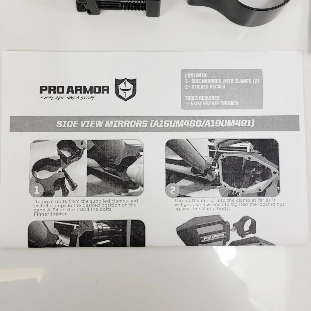 Pro Armor Side View Mirrors for Kawasaki Can-Am (Universal, 2" Clamp)