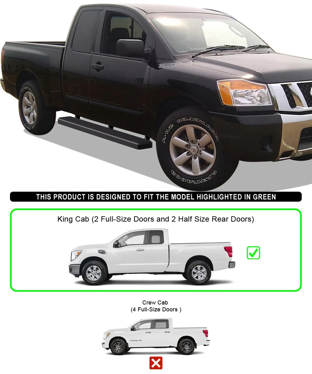 Running Boards for Nissan Titan King Cab (2004–2024) - 6 Inch Matte Black