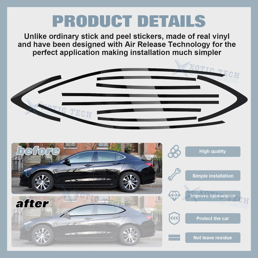 Glossy Black Chrome Delete Window Cover Sticker for Acura TLX (2015-2020)