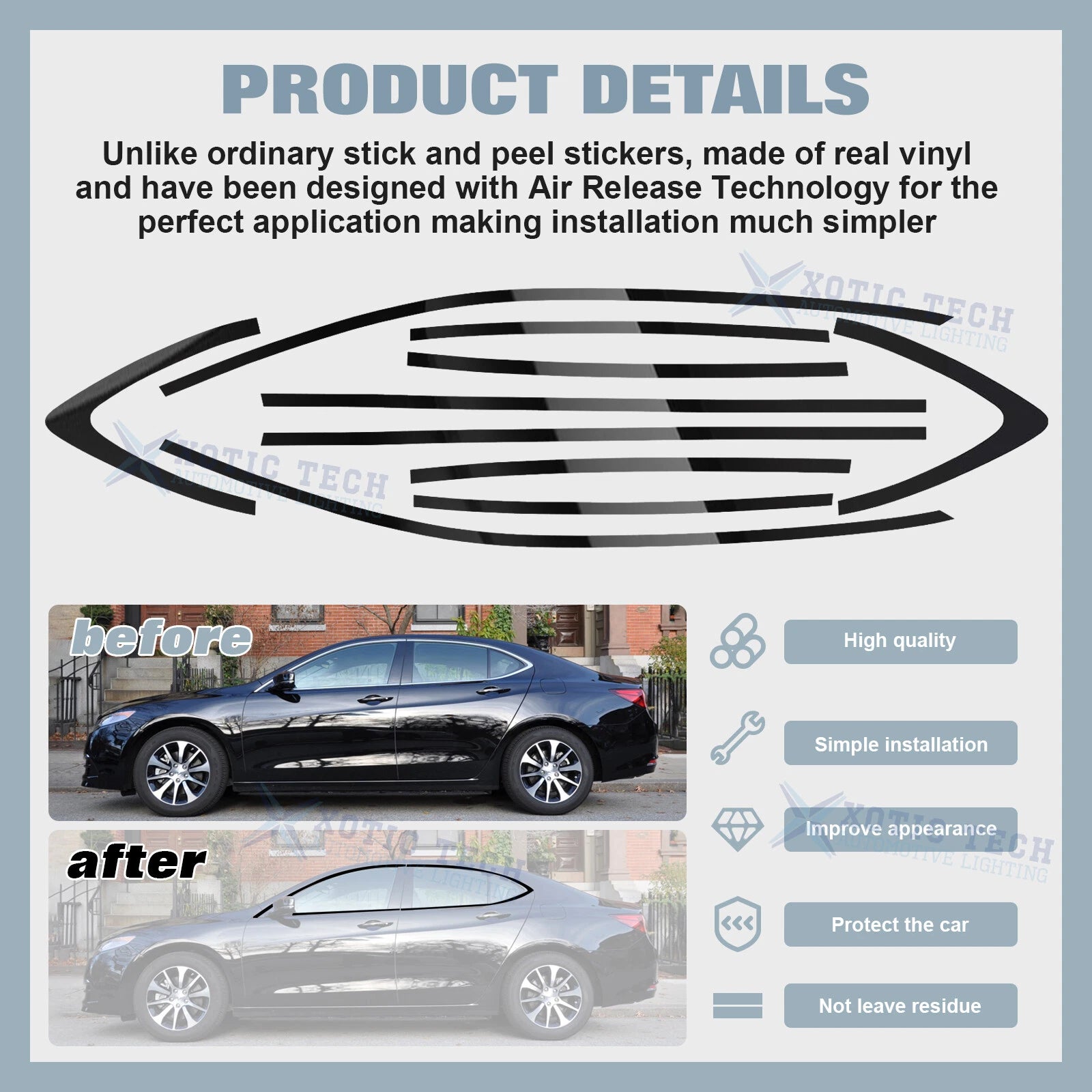 Glossy Black Chrome Delete Window Cover Sticker for Acura TLX (2015-2020)
