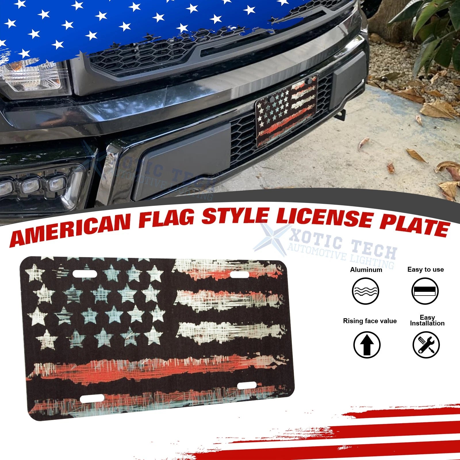 Vintage American Orange Front Flag License Plate Vanity Gift (Universal)