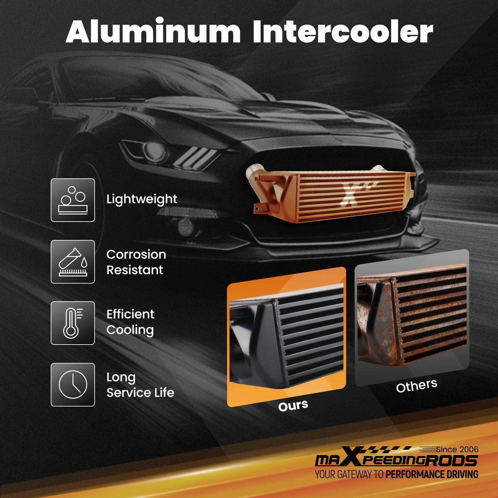 Bar & Plate Front Mount Intercooler for Ford Mustang 2.3L EcoBoost (2015–2023)