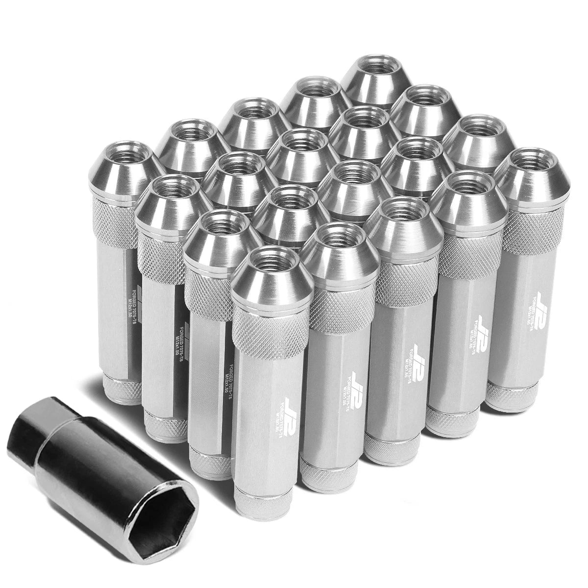Set of 20 J2 7075 Forged Aluminum M12x1.5 Open-End Lug Nuts w/Adapter for Universal