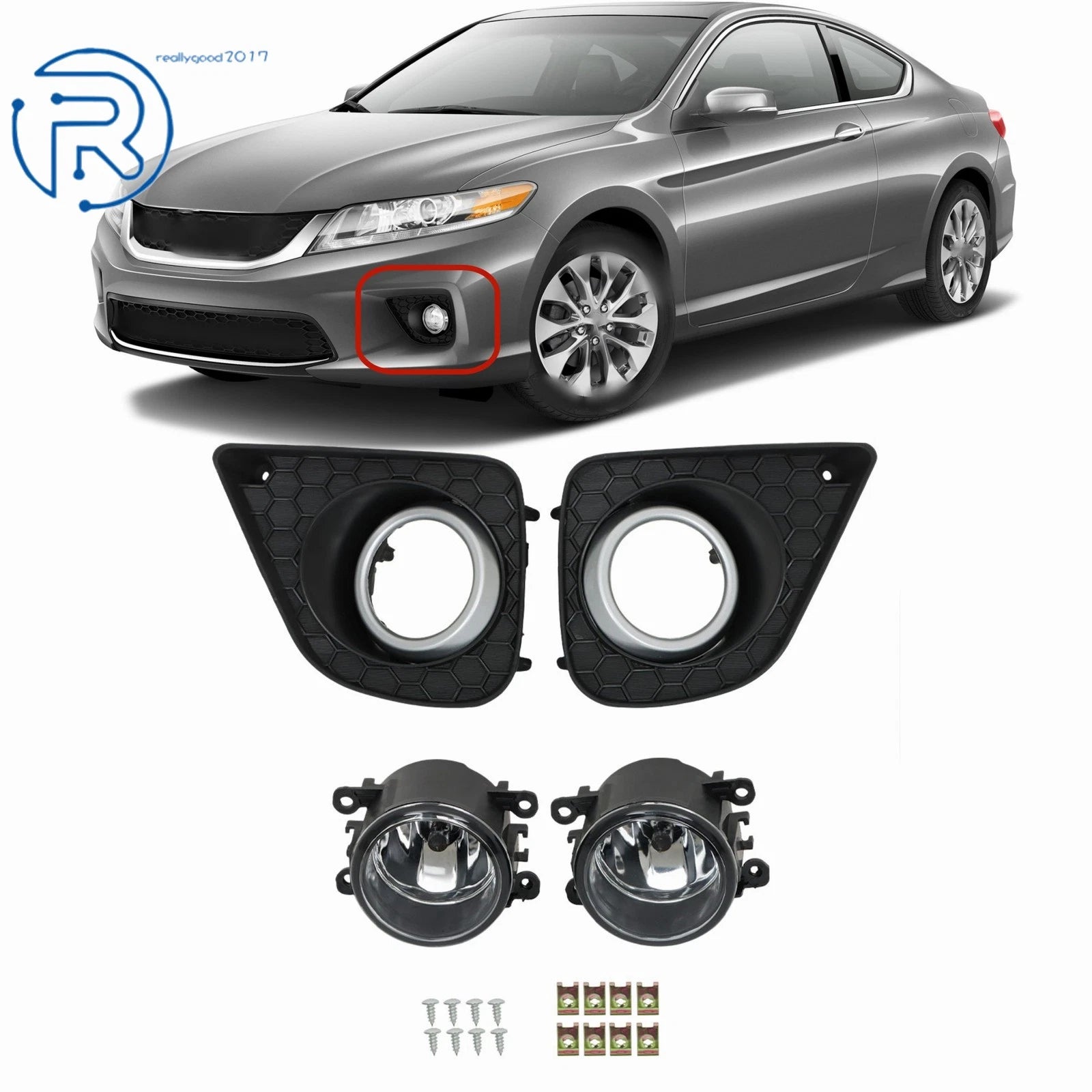 Fog Light Assembly Set for Honda Accord 2-Dr (2013–2015) Left & Right w/Bezel