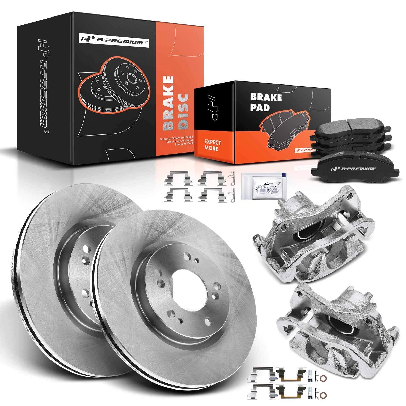 Pair Front Rotors & Brake Pads with Calipers for Mitsubishi Lancer 
