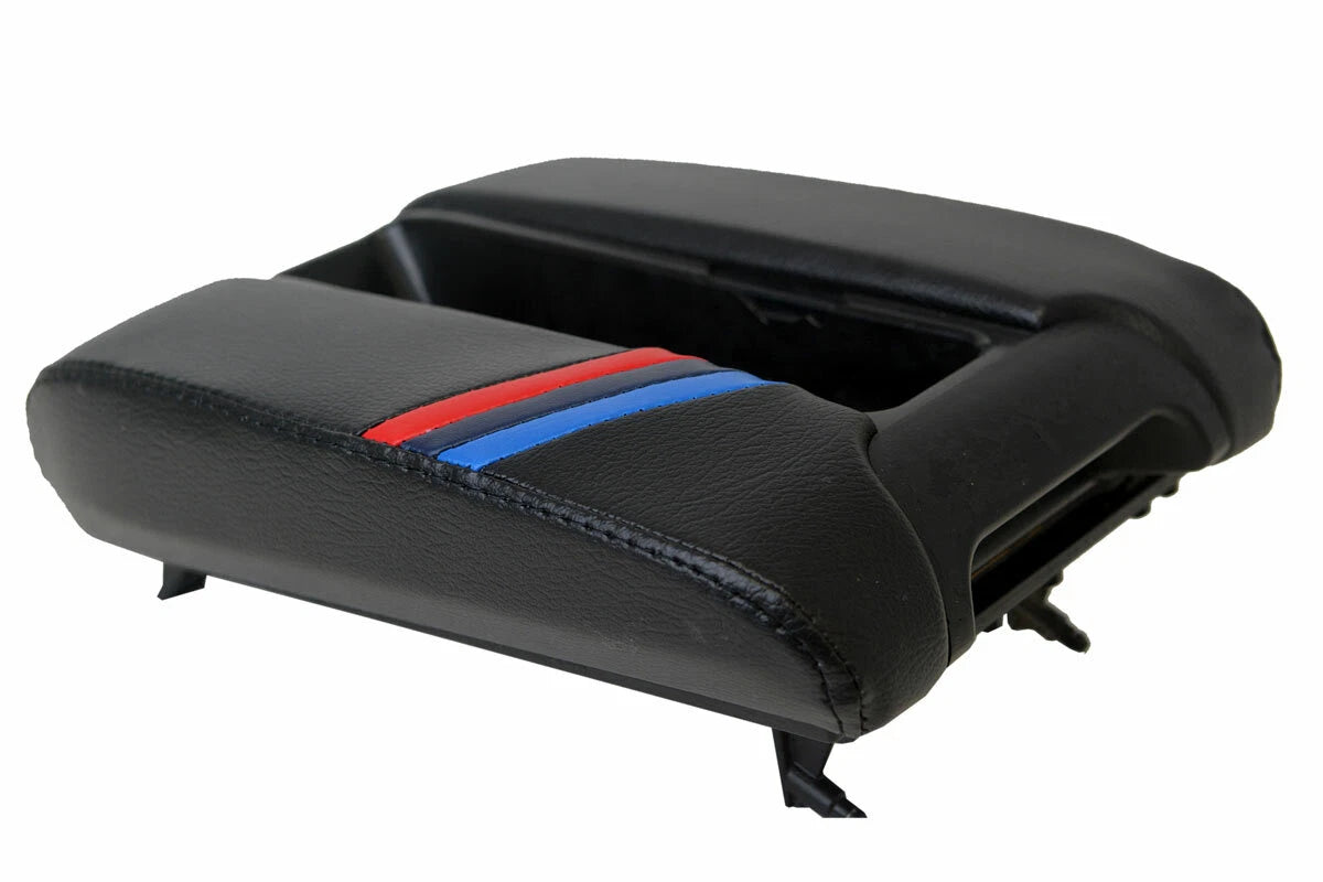 Leather Center Console Armrest Cover for BMW E39 (1997–2003) Black M Stripes