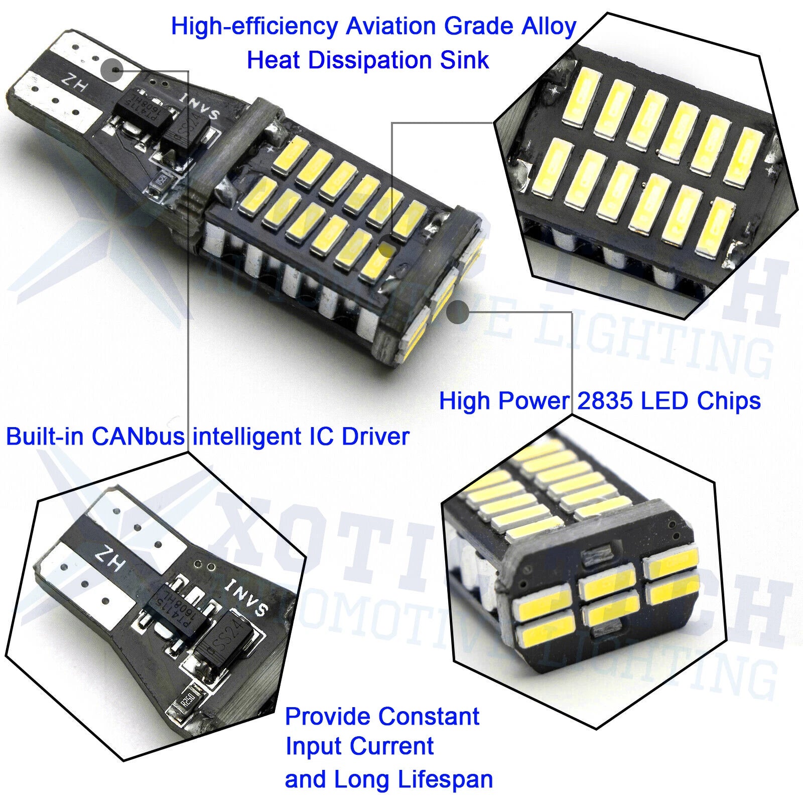 T15 LED Reverse Backup Light Bulb for Chevy Ford GMC (6000K, 921, 912)