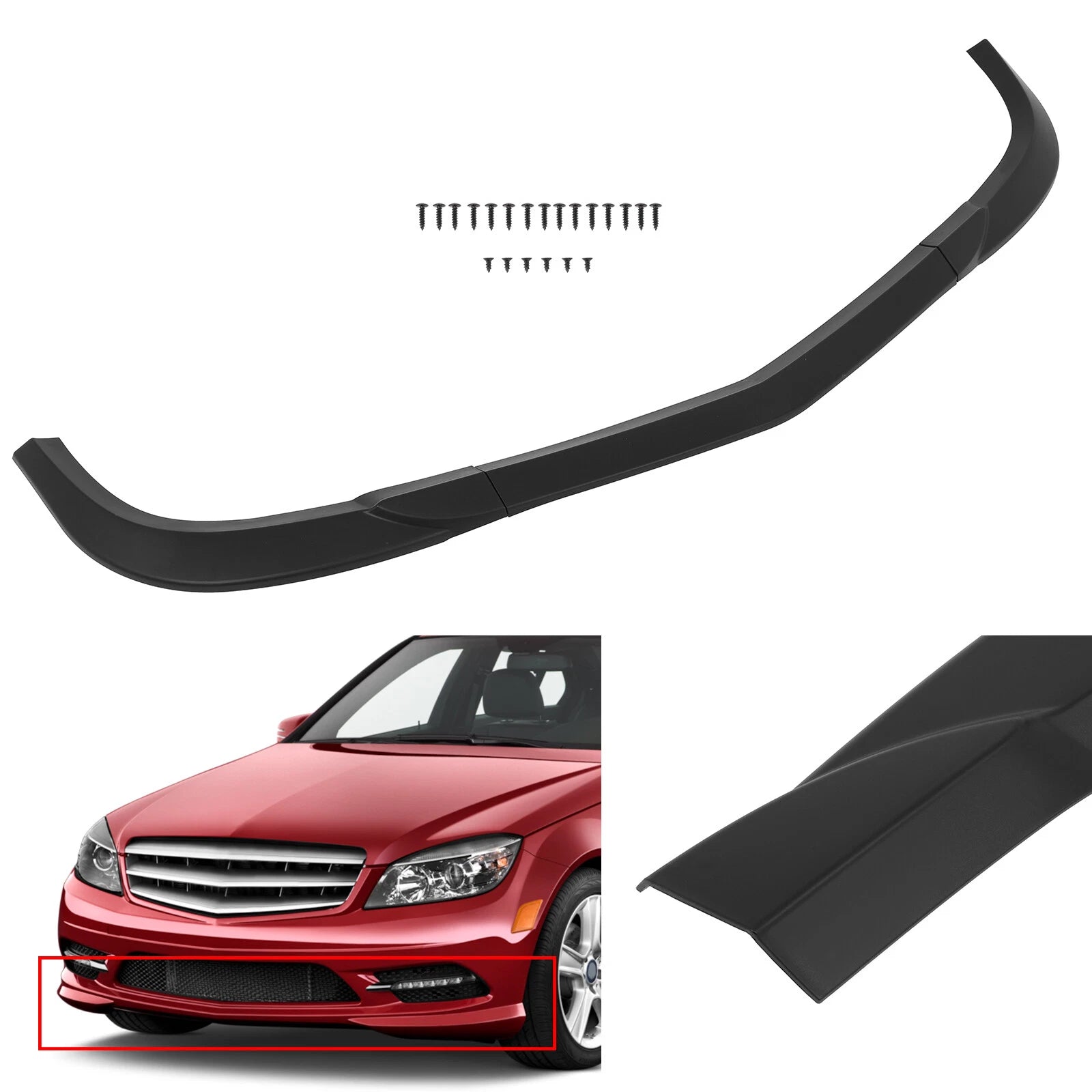 Front Bumper Lip for Mercedes-Benz W204 C-Class (2012–2014) Matt-Black